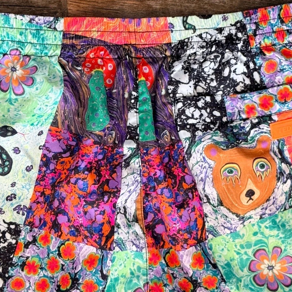 Teddy Fresh x MYFAWNWY Marbled Art Patchwork Elastic Waist Shorts, Multicolor,M - Picture 7 of 10
